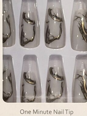 White Marble Gold Swirl Coffin Press On Nails Luxury Minimalist Glam